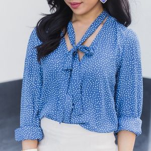 NWOT Lulu's Polka Dot Tie Neck Blouse